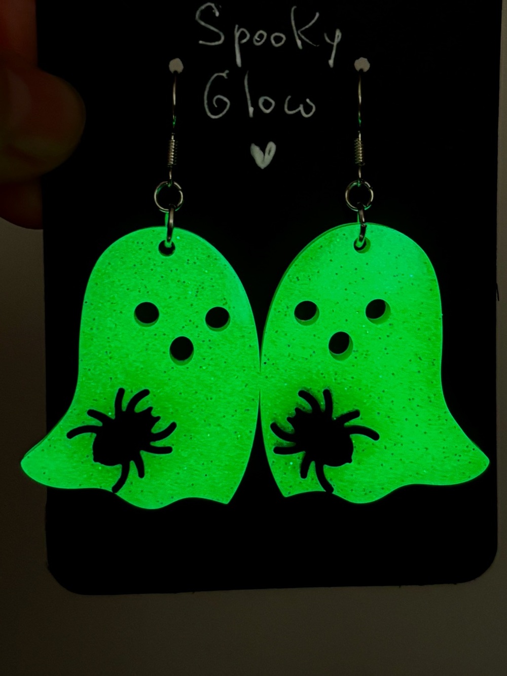 Spooky Glow Ghost Earrings Glow in the Dark Resin Halloween Spider Jewelry